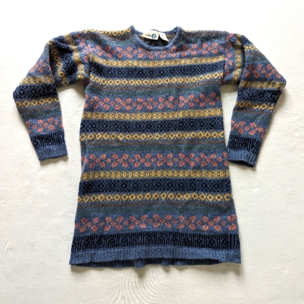 Paul Harris Design wool multicolor floral tunic sweater women's Medium